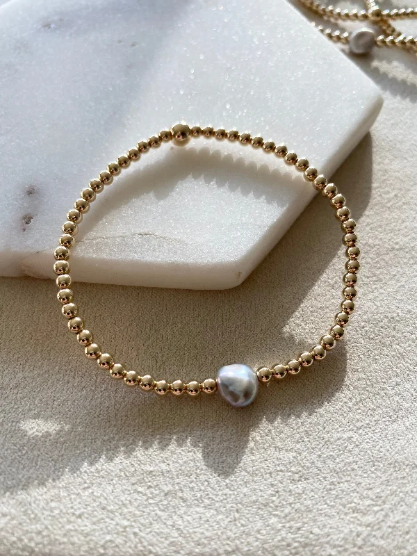 Layered Bangles for Dramatic-Cherish The Day - Gold 3mm Bead & Pearl Bracelet