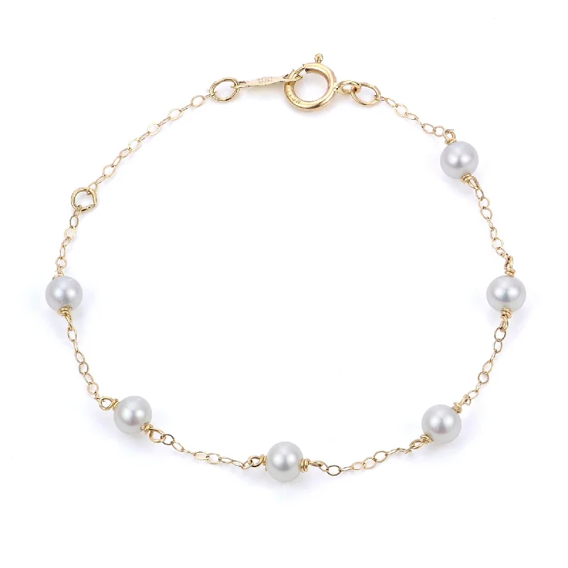 Halo Bracelets for Surrounding-Child 4mm Freshwater Pearl Station 14K Yellow Gold Bracelet