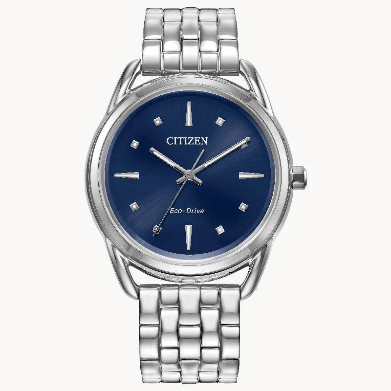 Cuff Bracelets for Statement Look-Citizen Dress Classics Blue Dial Stainless Steel Bracelet