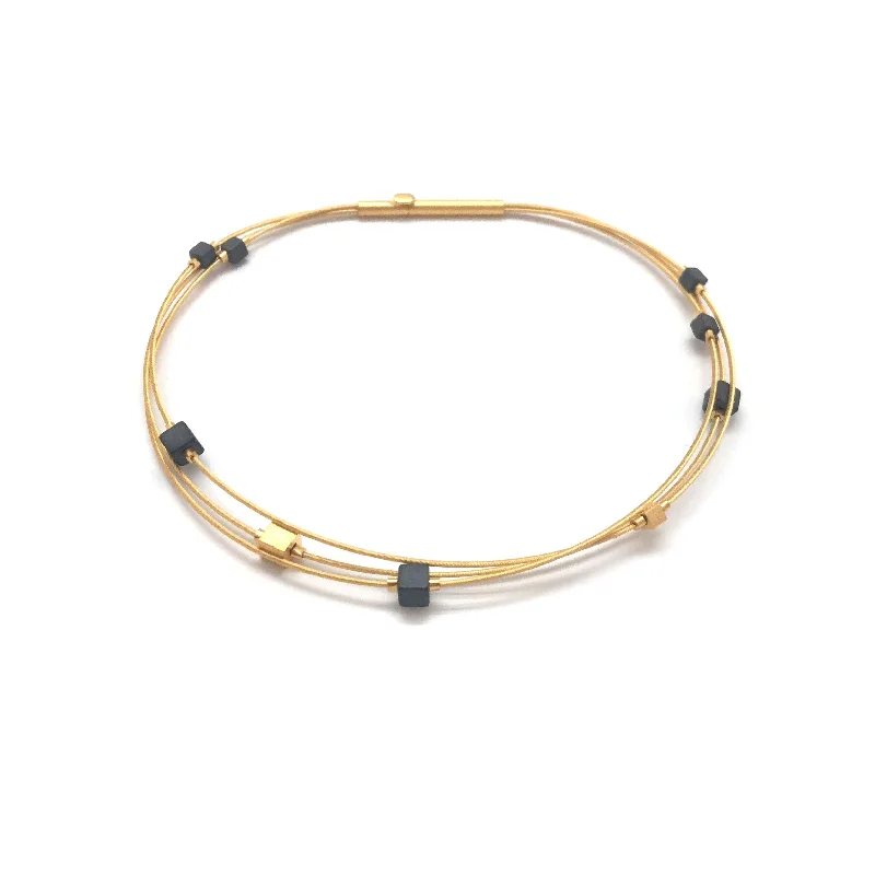 Rope Bracelets for Casual Wear-Cube Bracelet - Dark Grey/Gold