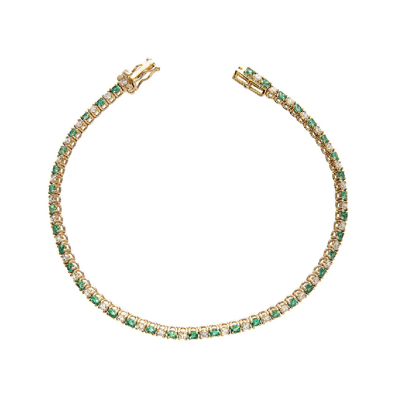 Hypoallergenic Bracelets for Sensitive-1.5ct Diamond & 1.4ct Emerald 14K Yellow Gold Tennis Bracelet