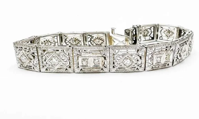 Bohemian Bangles for Free-Spirited-FILIGREE VINTAGE STYLE DIAMOND BRACELET