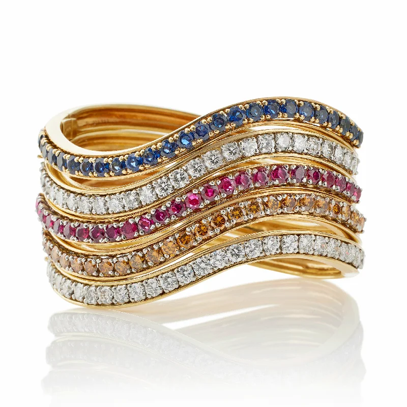 Inspirational Bracelets for Motivating-Five Diamond and Gem-set Oscar Heyman Bangle Bracelets