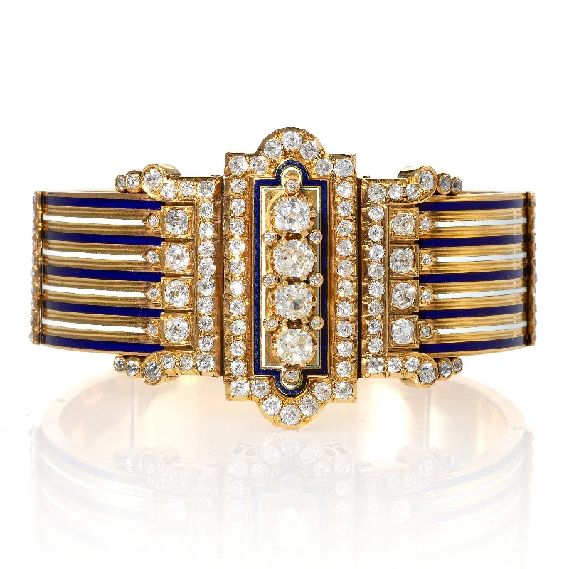 Woven Bracelets for Intricate-French Diamond and Enamel “Jarretière” Bangle Bracelet