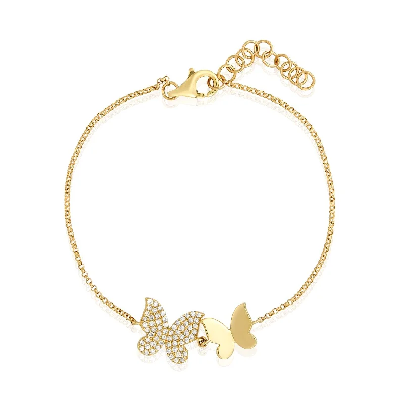 Flower-Shaped Bracelets for Delicate-Gold & Pave Double Butterfly Bracelet