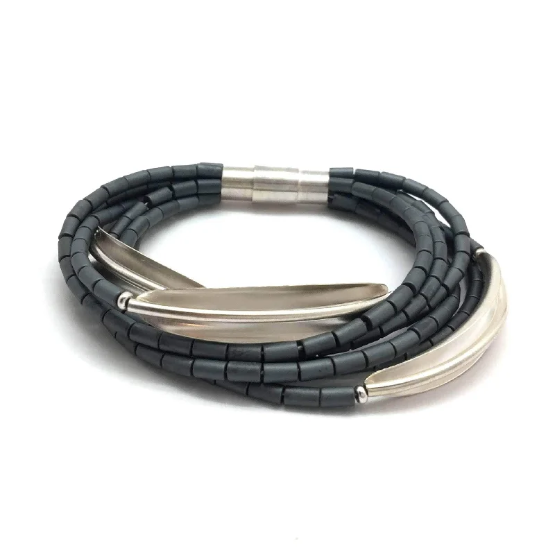 Round Bracelets for Classic-Gray Hematite Multi-Strand Bracelet - Silver