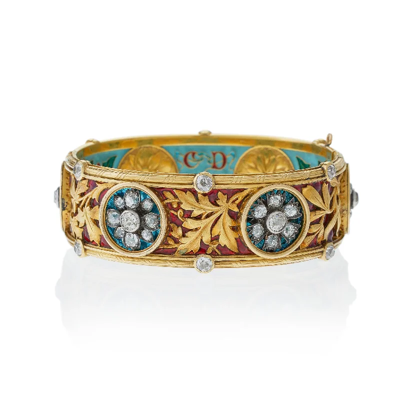 Twisted Bracelets for Stylish-Important Bapst & Falize Paris Diamond and Enamel Bangle Bracelet