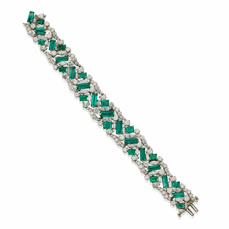 Designer Bracelets for High-End-Oscar Heyman Emerald and Diamond Bracelet