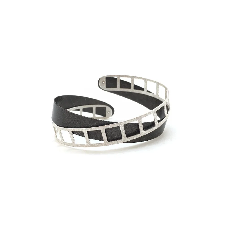 Waterproof Bangles for Practical-Oxidized and Bright Silver Film Strip Bracelet