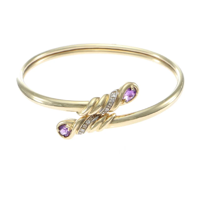 Geometric Bracelets for Structured-Pear Amethyst Diamond Bypass Bangle Bracelet 14k Yellow Gold 6.5" inches 12.9g