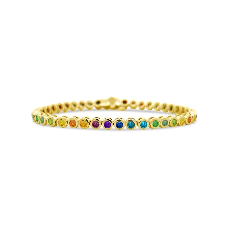 Stackable Bracelets for Trendy-Rainbow Bezel Set Tennis Bracelet