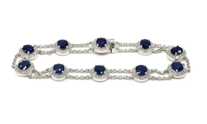 Custom Bracelets for Personalized-SAPPHIRE AND DIAMOND OVAL LINK BRACELET