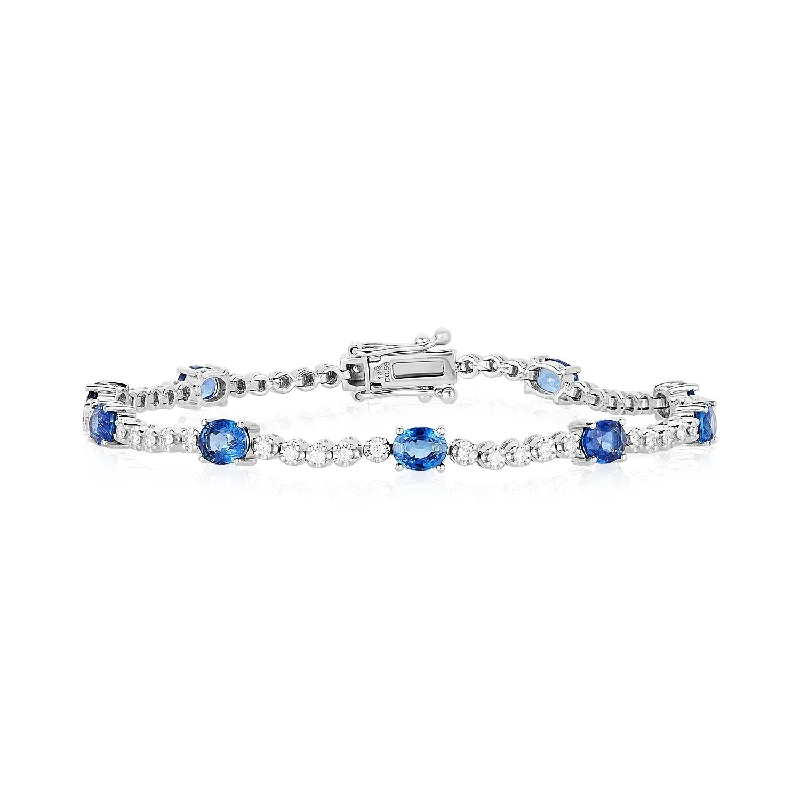 Metal Bangles for Sturdy Build-Sapphire and Diamond Tennis Bracelet