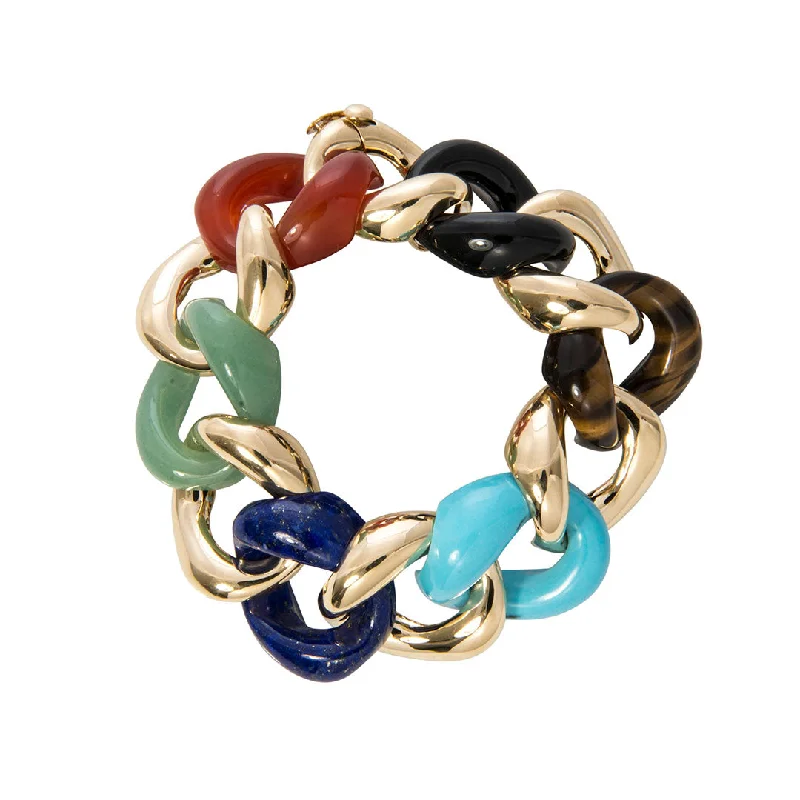 Rope Bracelets for Casual Wear-Seaman Schepps Multi Gemstone Classic Medium Link Bracelet