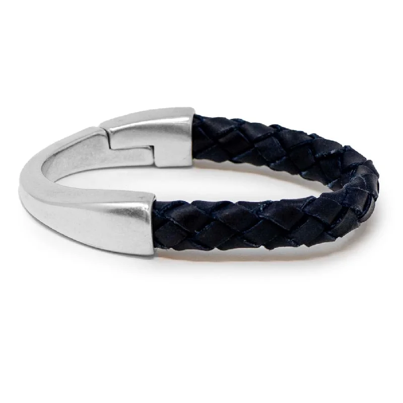 Adjustable Bracelets for Custom-Navy Braided Leather Bracelet