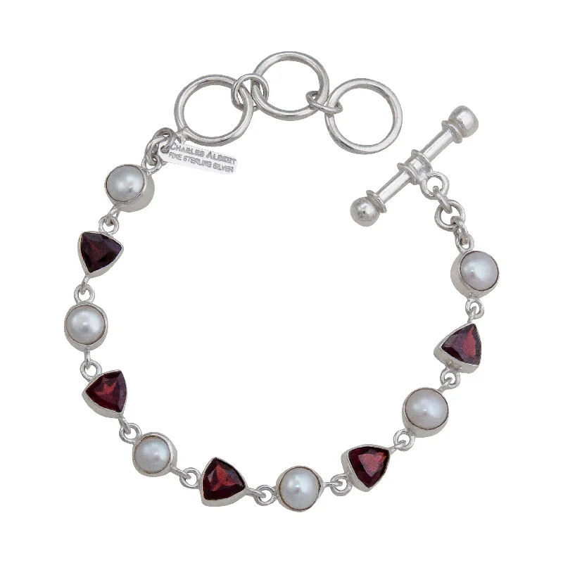 Plastic Bracelets for Budget-Sterling Silver Garnet and Pearl Bracelet