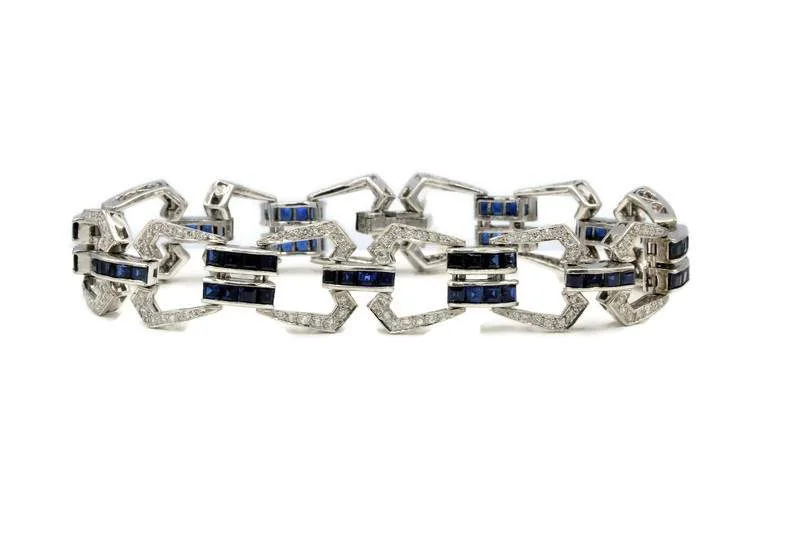 Stretch Bracelets for Easy On-VINTAGE SAPPHIRE AND DIAMOND BRACELET