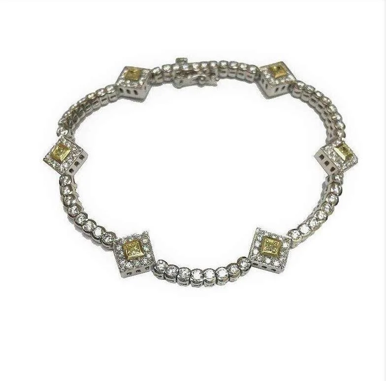 Closed-Ring Bangles for Traditional-WHITE AND FANCY YELLOW DIAMOND BRACELET