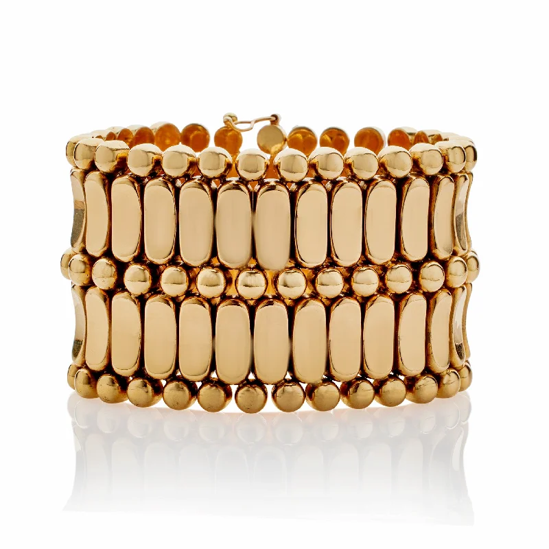 Ethnic Bracelets for Cultural-Wide Retro Fancy Link 18K Gold Strap Bracelet